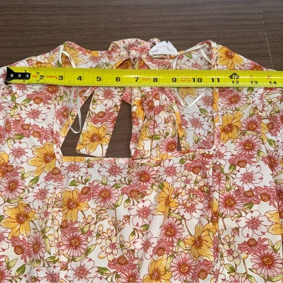 Sienna Sky Women’s Small Blouse Floral Yellow Pink White Top Shirt Boho Garden - Picture 7 of 10
